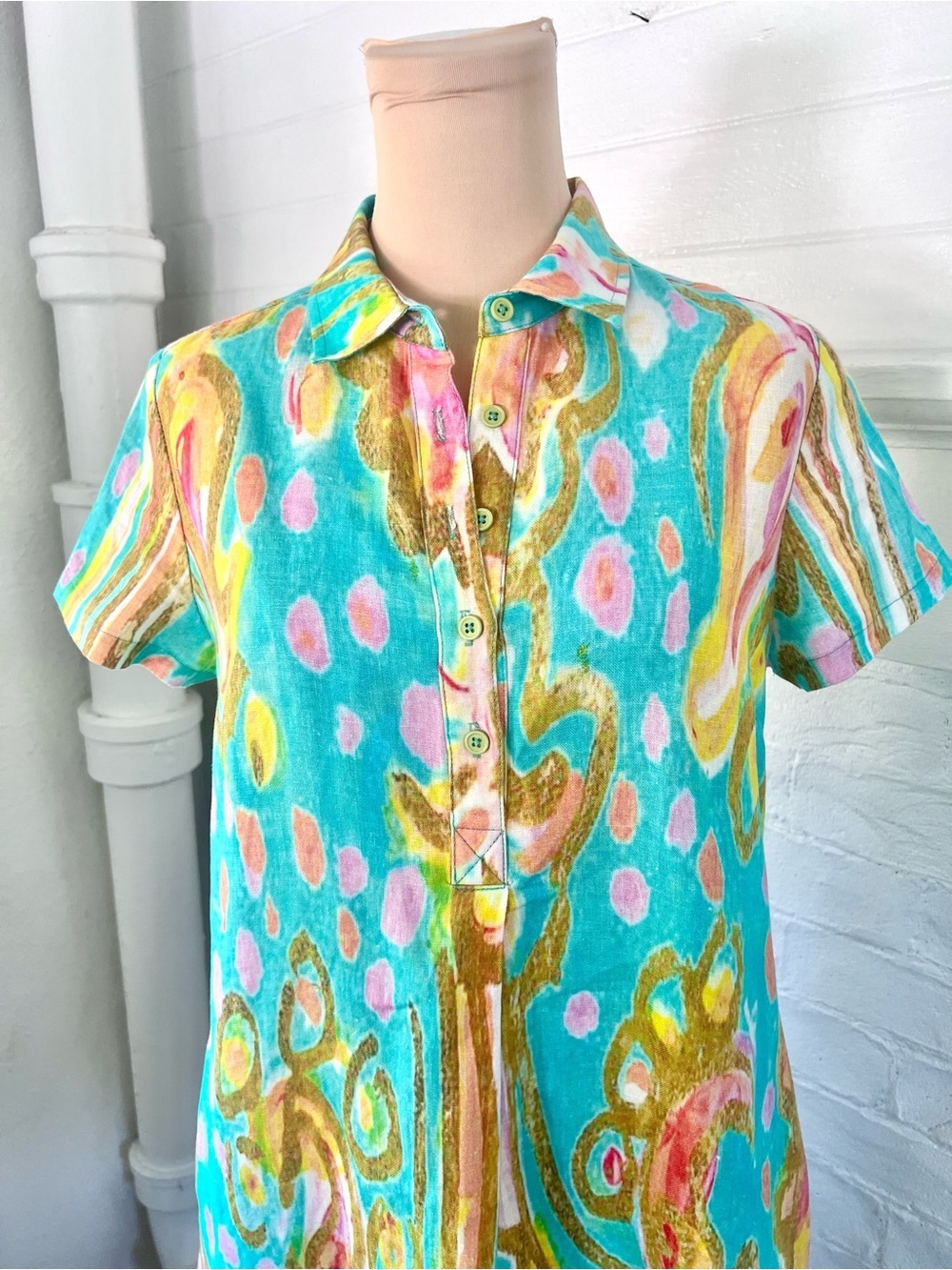Amanda Johnson Studio Linen Shirt Dress Colorful Wearable Art Size Medium - Picture 8 of 12